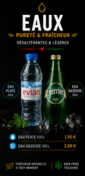 Eau plate Evian et eau gazeuse Perrier À TABLE !